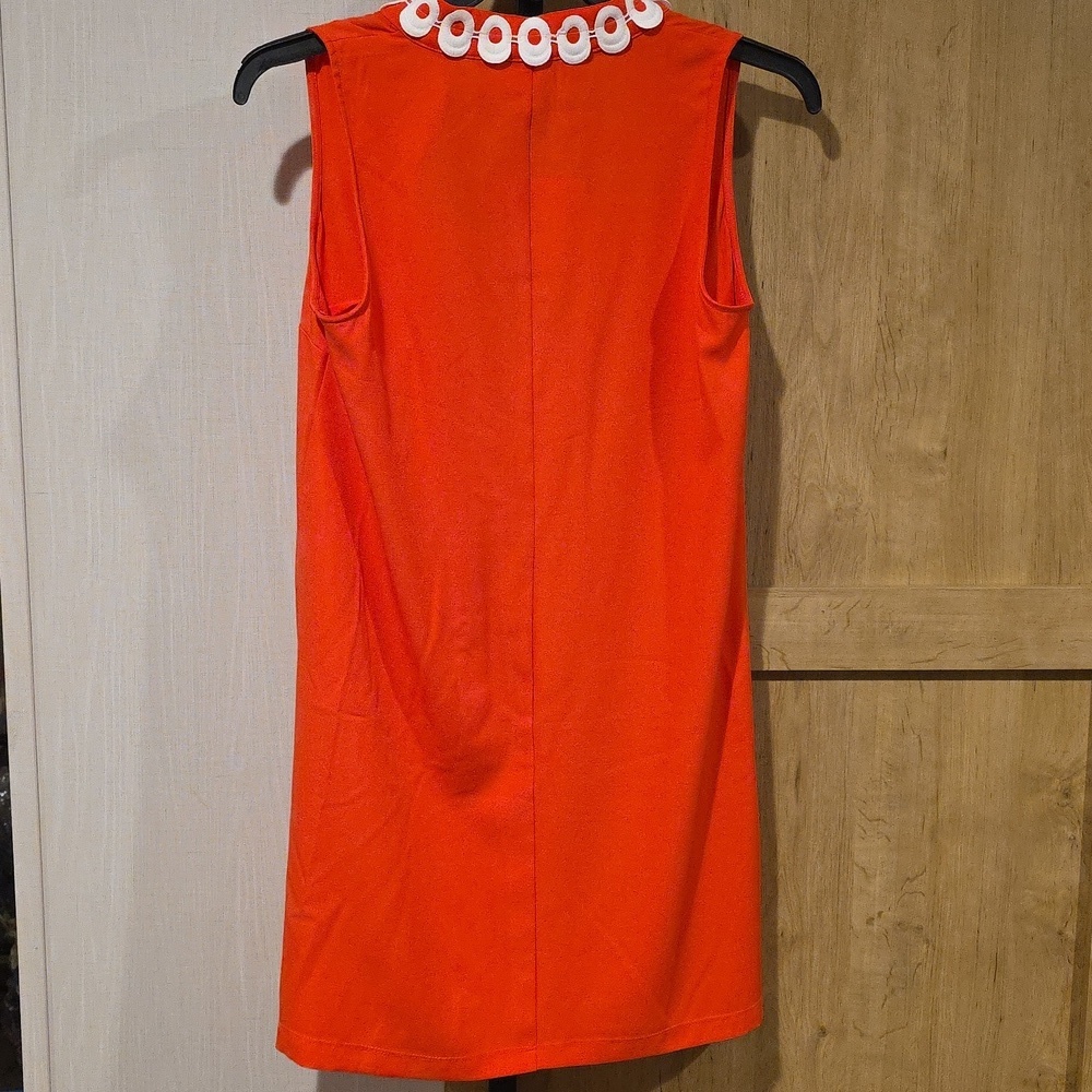 (J1) Sleeveless Red Dress with White Trim - Picture 3 of 5